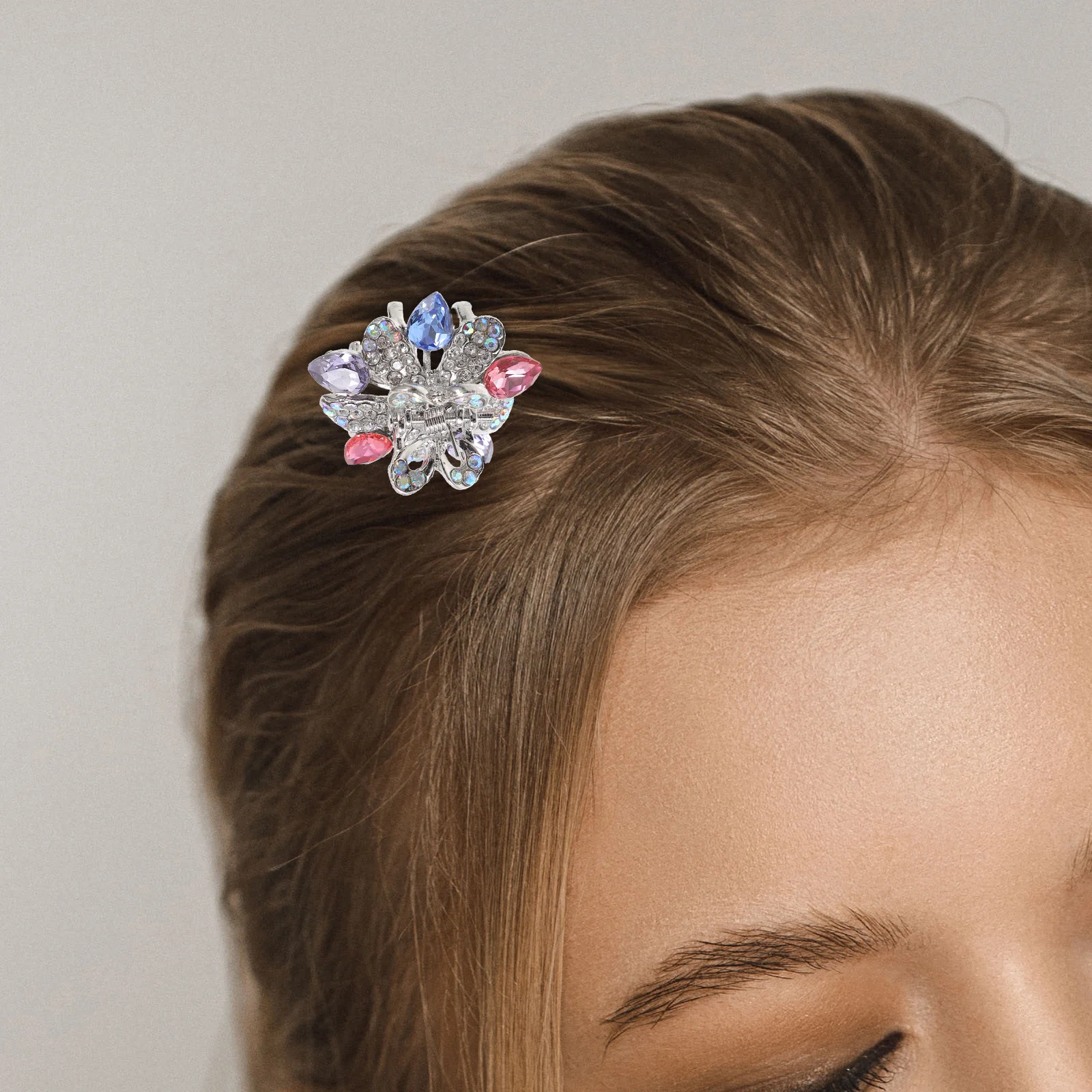 

2PCS Alloy Diamond Inlaid Small Claw Hair Clips Lightweight Decorative for Women Girls Party Daily Use Hair Accessories