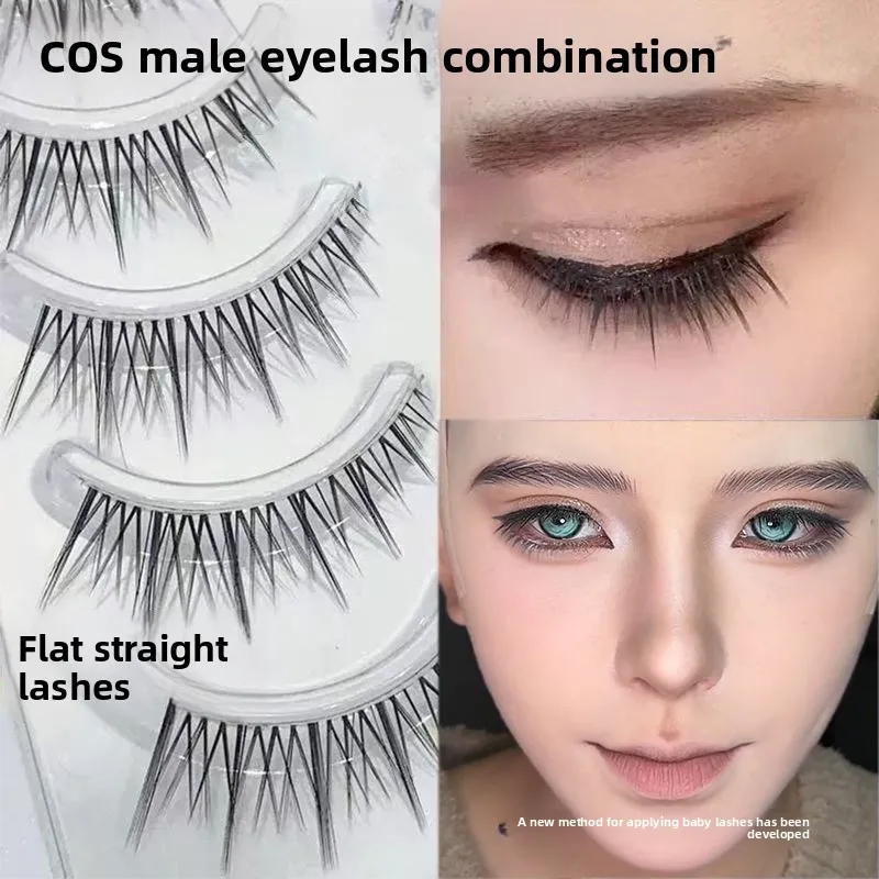 Natural Looking Crossed Straight Fake Eyelashes for Men Daily Use Realistic Artificial Long False Eyelashes 5 Pairs