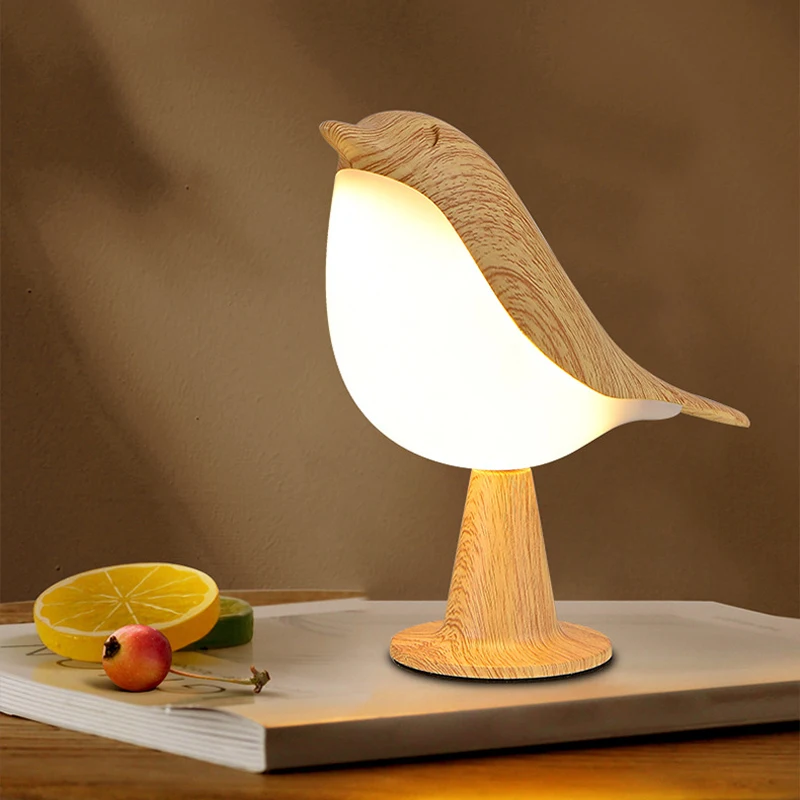 ベッドサイドランプクリエイティブタッチスイッチ木製鳥ナイトライト調光輝度寝室テーブル読書ランプ装飾ホーム-3-色
