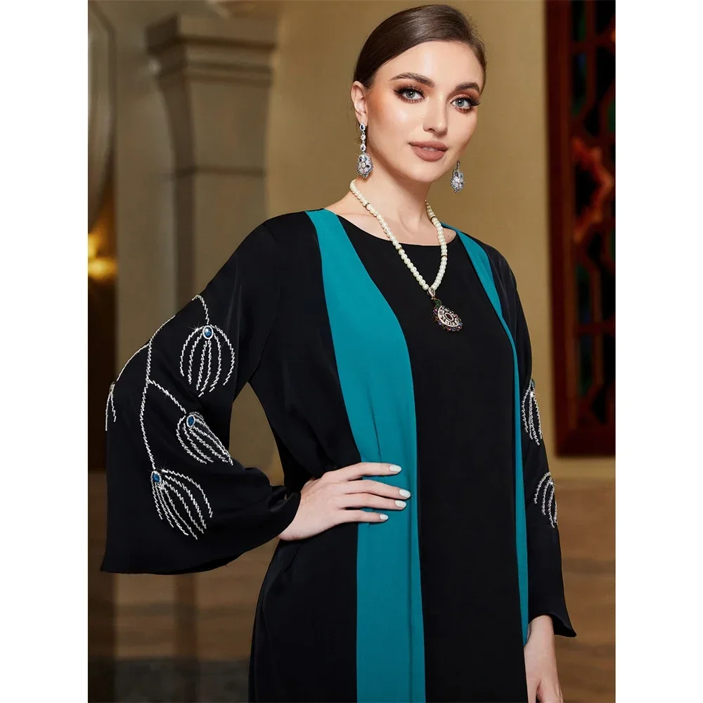 Femme Musulman salon robes maroc caftan femmes musulman diamant robe de soirée Eid Kebaya islamique Jalabiya Ramadan Abaya Kimono