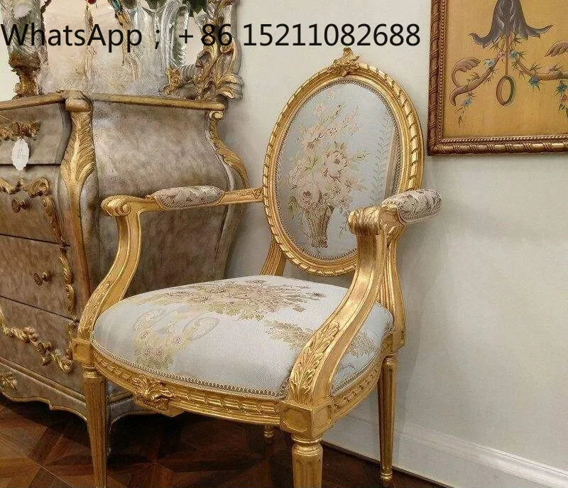 LLY imported solid wood heavy industry engraved armrest single chair light blue small apartment sofa chair living room