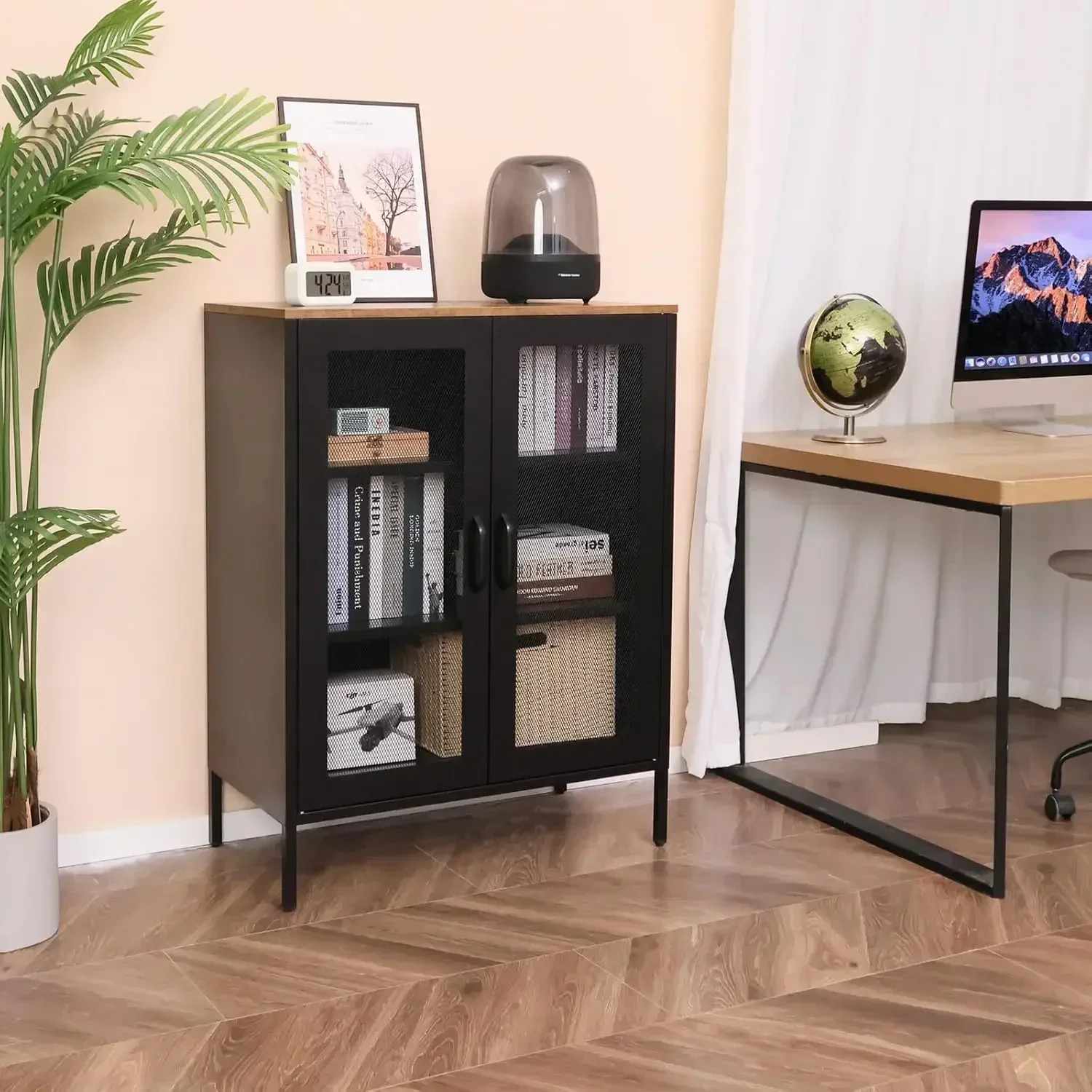 [Limited Time Offer, Clearance!]Metal Storage Cabinet with Mesh Doors and Adjustable Shelves, Free Standing Sideboard Buffet Cab
