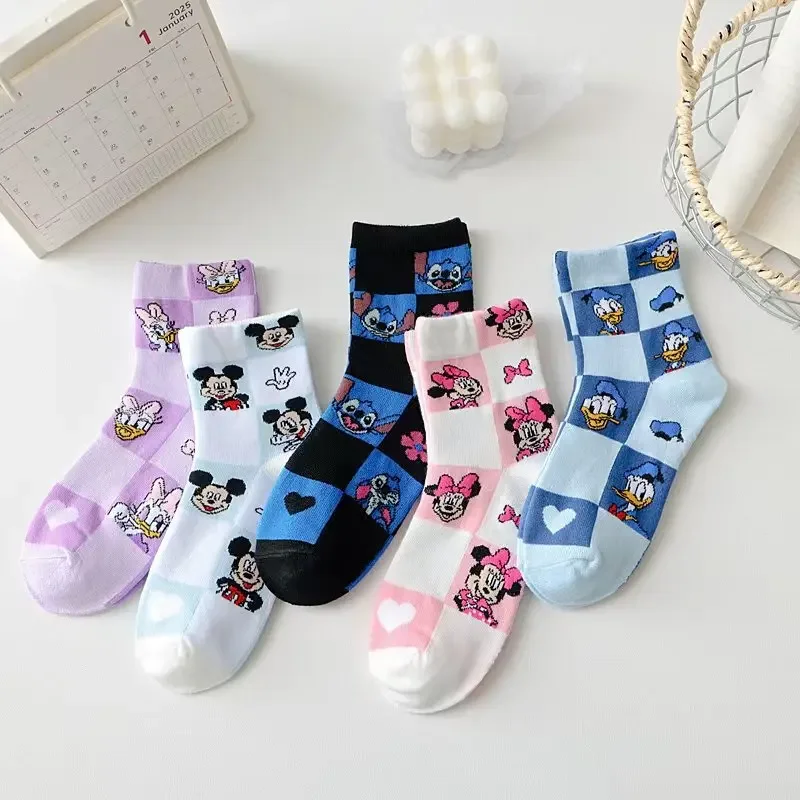 New Minnie Mickey Mouse Trendy Cool Cotton Socks Girl Kawaii Anime Pattern Middle Sock Boy Casual Sports Breathable Long Socks