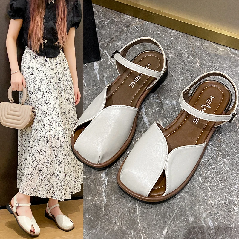 Модные женские сандалии в римском стиле с носком, тканые полые дышащие удобные сандалии на плоской подошве, новые летние сандалии
