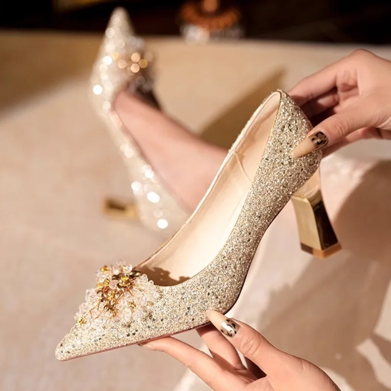 أحذية زفاف العروس فستان الزفاف الفرنسي الرئيسي اثنين ارتداء أقدام غير متعبة 2025 جديد متعدد الاستخدامات الكعب العالي للنساء