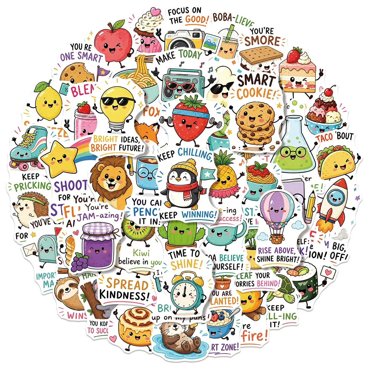 50pcs Punny Rewards Stickers Cute Classroom Inspirational Words Stickers DIY Notebook Kawaii Waterproof Sticker for Kids Toy