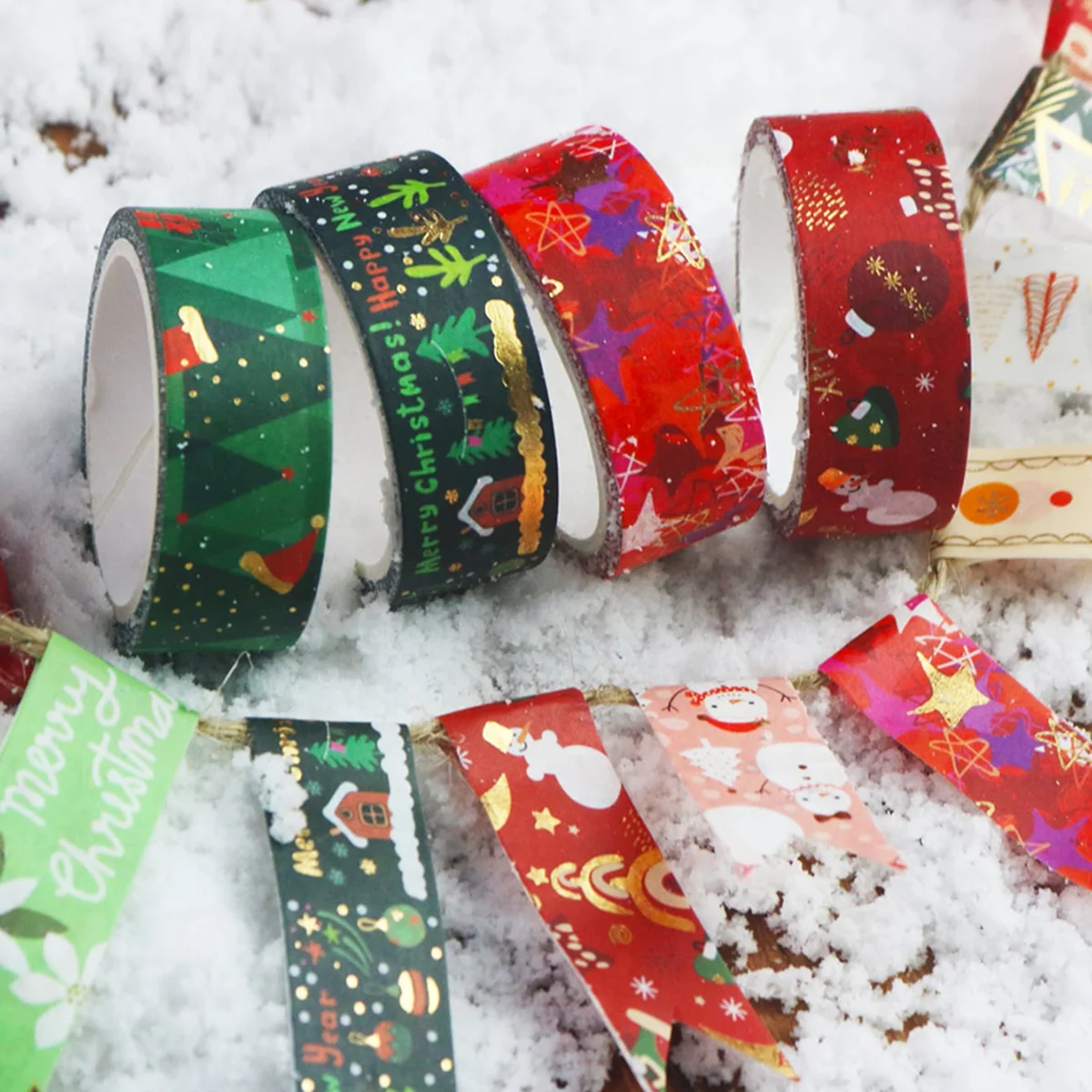 10ロール、クリスマス柄のブロンズ和紙テープ、ホリデーパーティーのDIY、フォトフレームやギフトボックスの装飾ギフトに最適