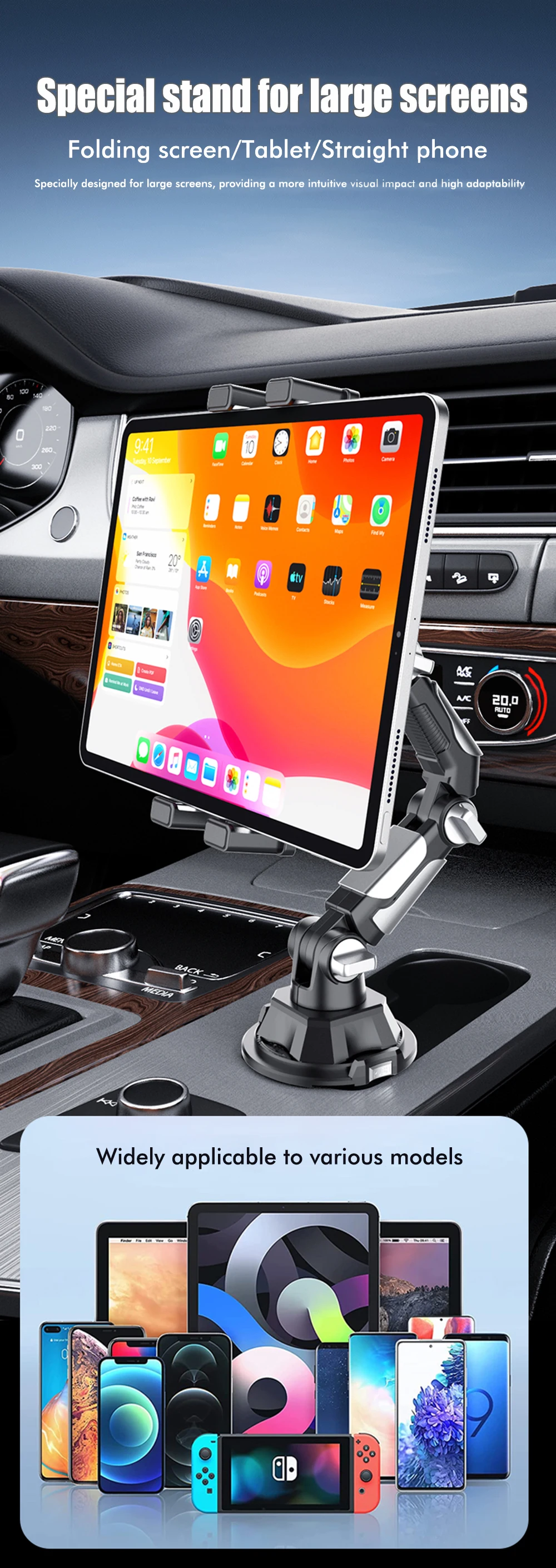 Auto-Getränkehalter, Auto-Getränkehalter für den Innenraum, verstellbarer Halter für Wasserflaschen, Handy, Tablet und Computer, universeller Autohalter. – Detail 3