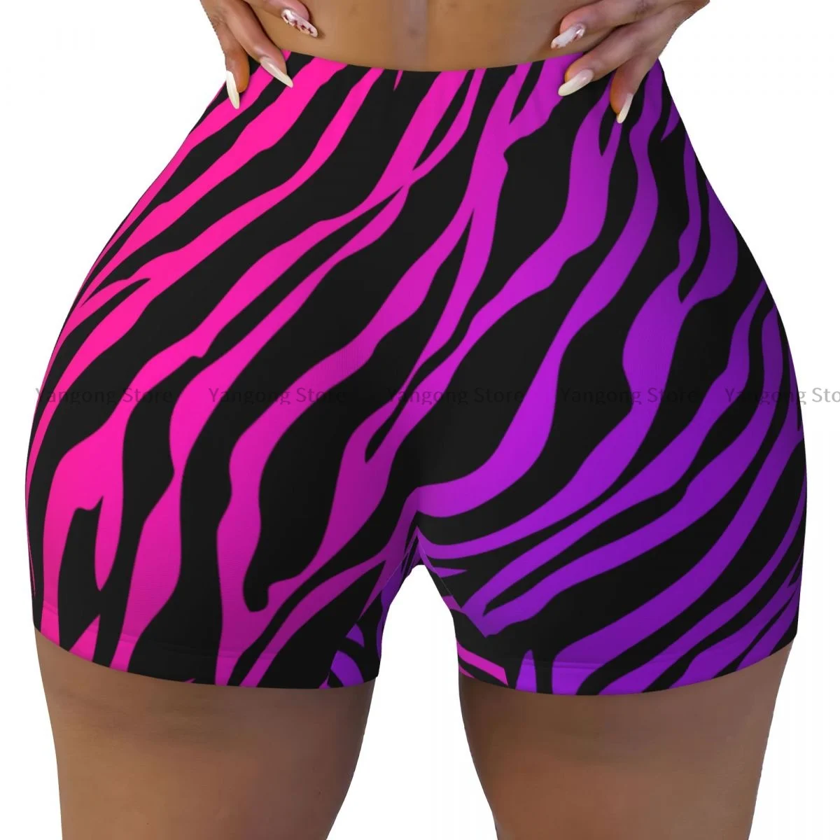 Push Up Short Elasticity Scrunch Butt Pink Rose Zebra Running Shorts Sports Shorts Womens Clothes Gym