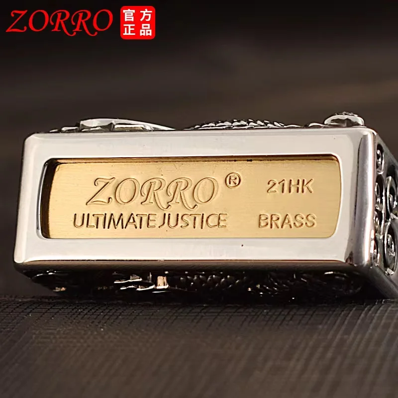 ZORRO Pure Copper Heavy Armor Five Faced Embossed Kerosene Lighter Classic Grinding Wheel Ignition Lighters Smoking Accessories