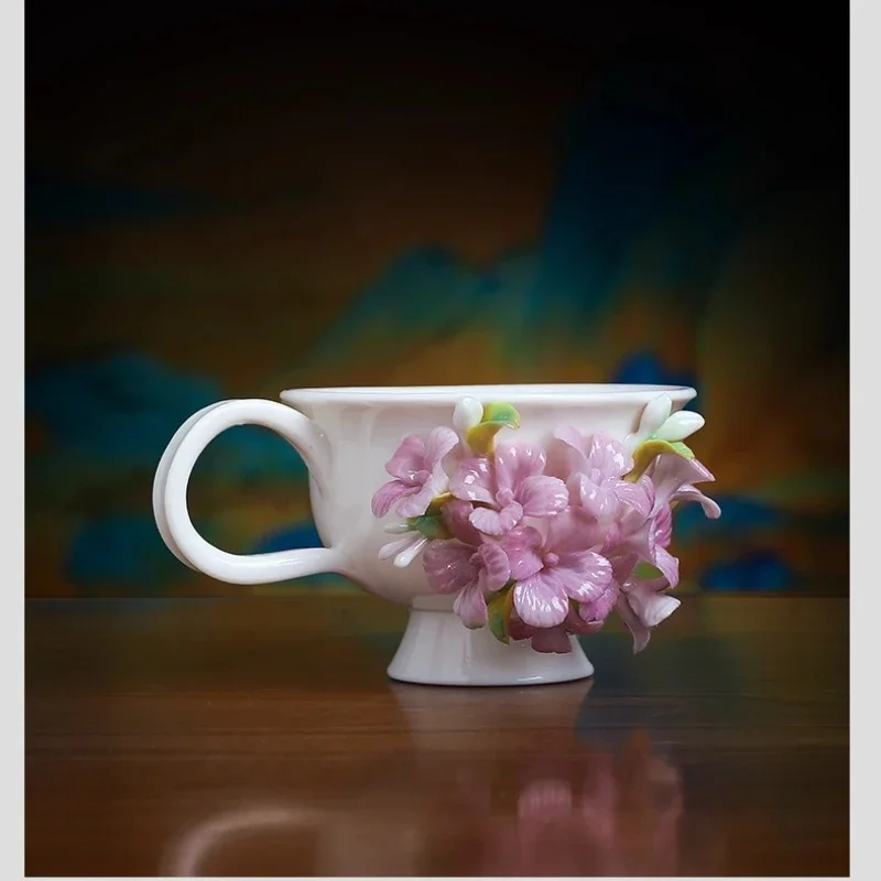 Hand-kneaded flower ceramic water cup hydrangea coffee cup teacup cup Christmas birthday gift for girlfriends
