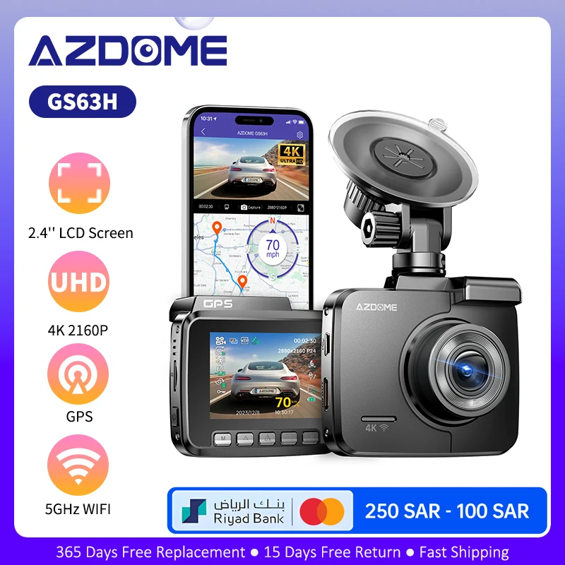 Azdome gs63h traço cam 4k gravadores de carro gps wifi veículo frente cam carro dvr visão noturna dashcam 24h monitor estacionamento câmera carro
