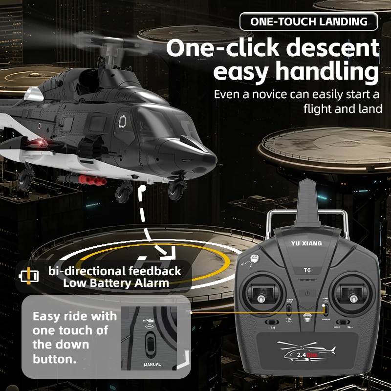 New YUXIANG 1:34 F02 Optical Flow Version Airwolf Armed Simulation Remote Control Helicopter 6CH Brushless Model Aircraft RTF