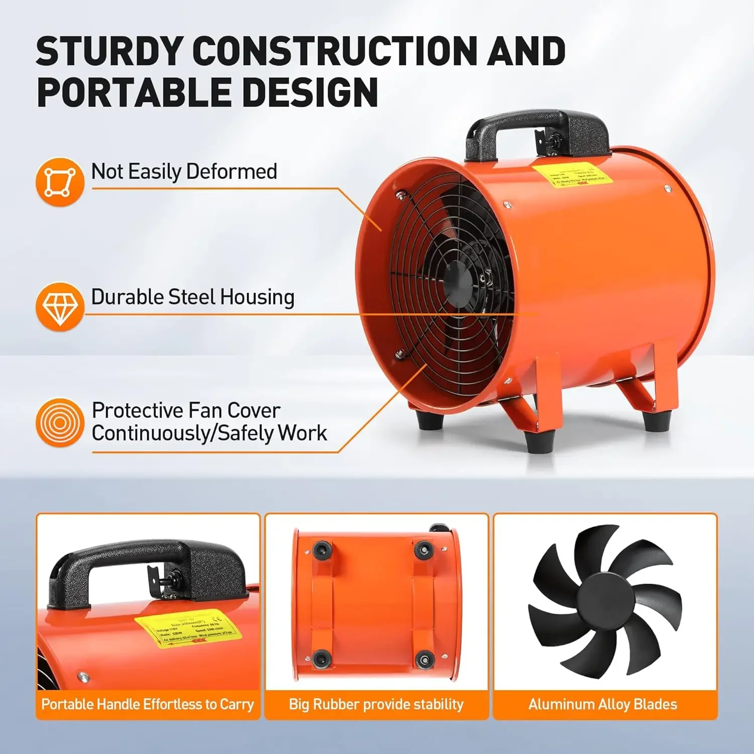 منفاخ/عادم سهل الاستخدام 12 بوصة مع مروحة خرطوم 32.8 قدم، 3300 دورة/دقيقة سرعة عالية منخفضة استخراج الضوضاء ومروحة تهوية