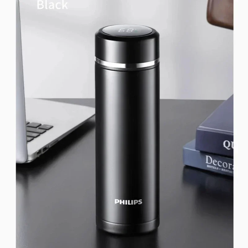 Termo Inteligente PHILIPS con Pantalla de Temperatura, 500 ml, Acero Inoxidable 316L, Botella de Agua Aislada, Termo Portátil de Vacío para Negocios