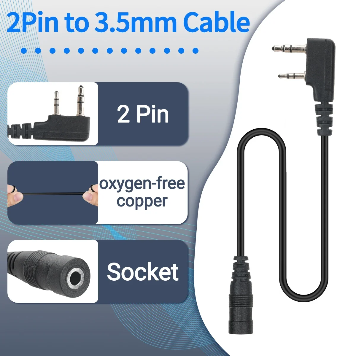 

BAOFENG 2 Pin To 3.5mm Walkie Talkies Earpiece Adapter Headset Adapter Cable Compatible with UV-5R BF-888S Two Way Radio