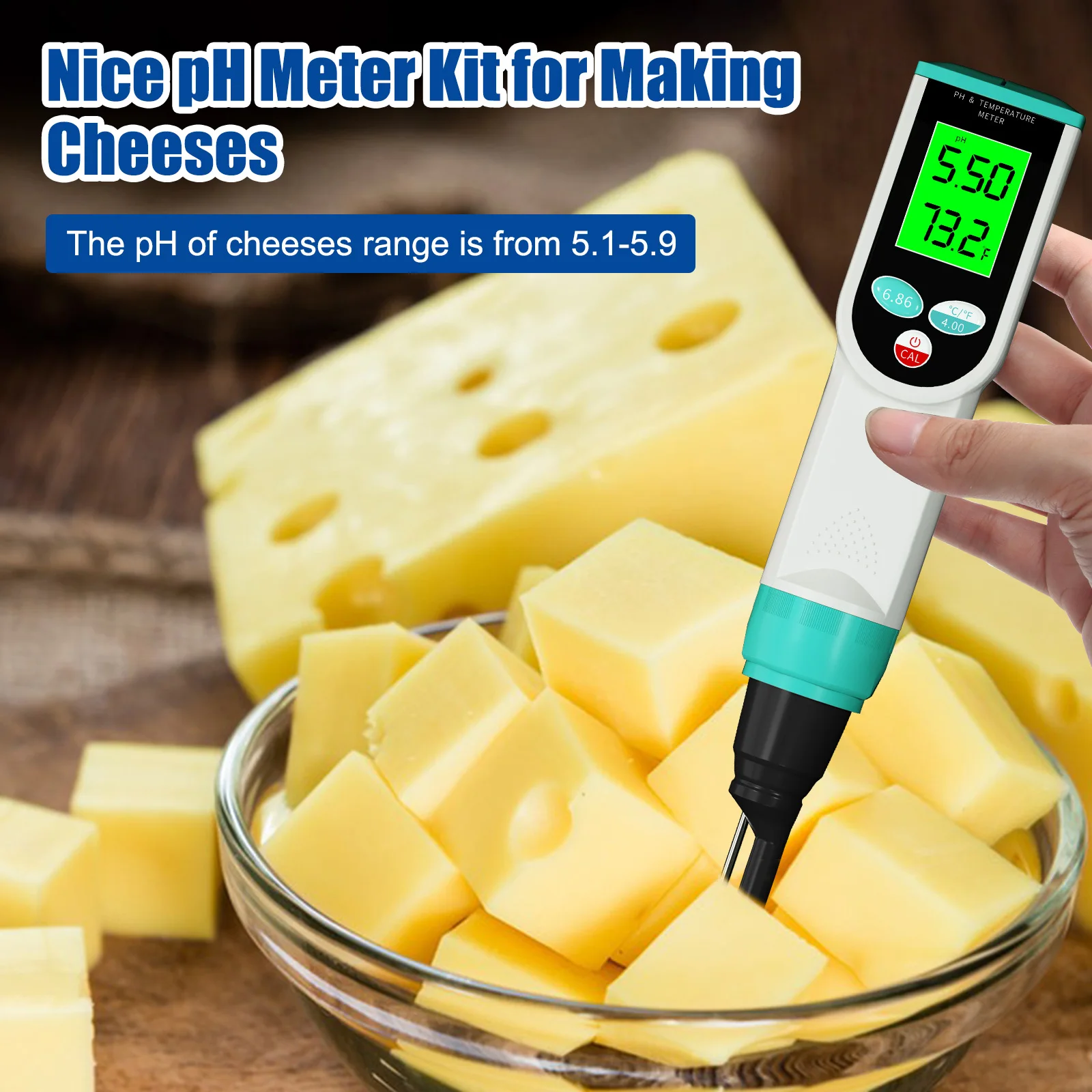 Imagem -04 - Testador Digital de ph de Alimentos Termômetro à Prova Dágua Alta Precisão Carne Queijo Massa Medidor de ph Kit para Levedura Salsicha Jam Sushi