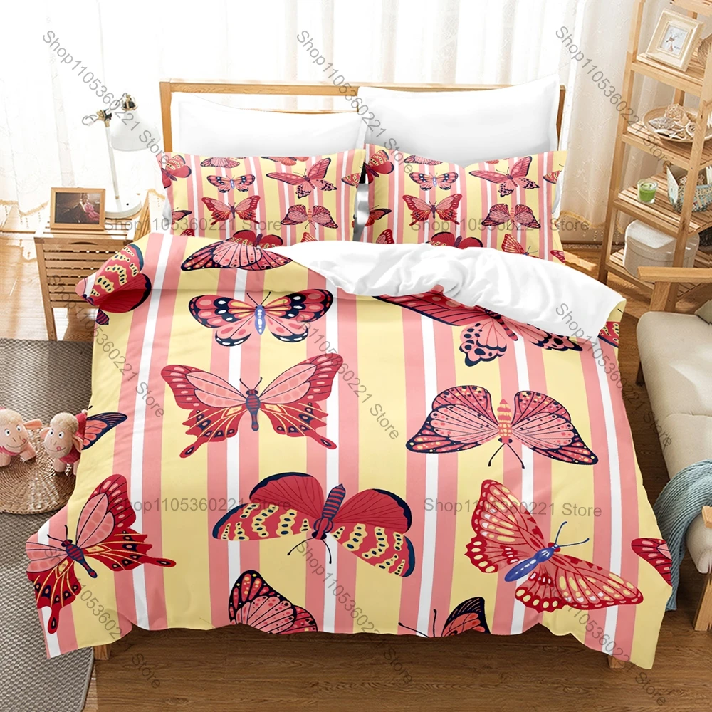 Elegant Butterfly Pattern 3-Piece Bedding Collection Stylish Colorful Print Soft Comfortable Duvet Cover Set for Bedroom Dorm