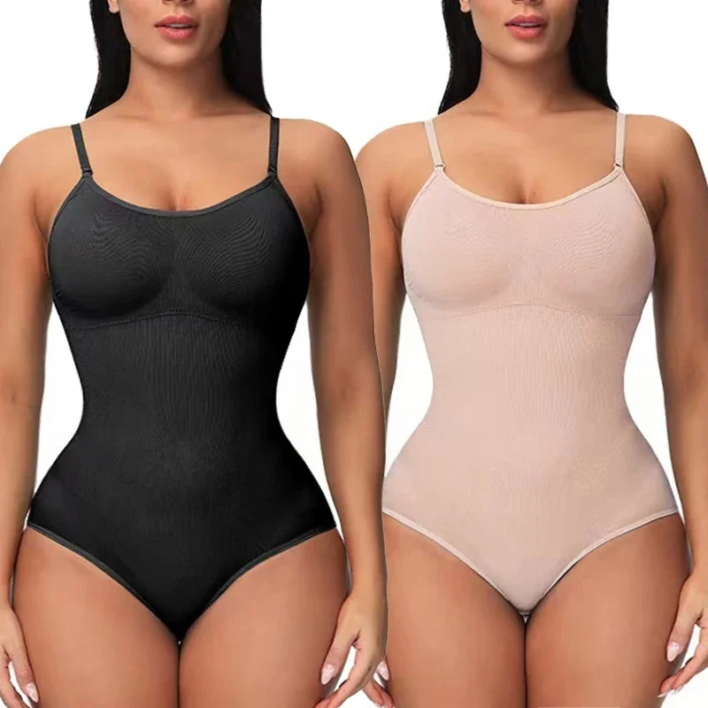 

Super Sale V Neck Spaghetti Strap Bodysuit Compression Body Suits Open Crotch Shapewear Slimming Body Shaper Smooth Out Bodysuit