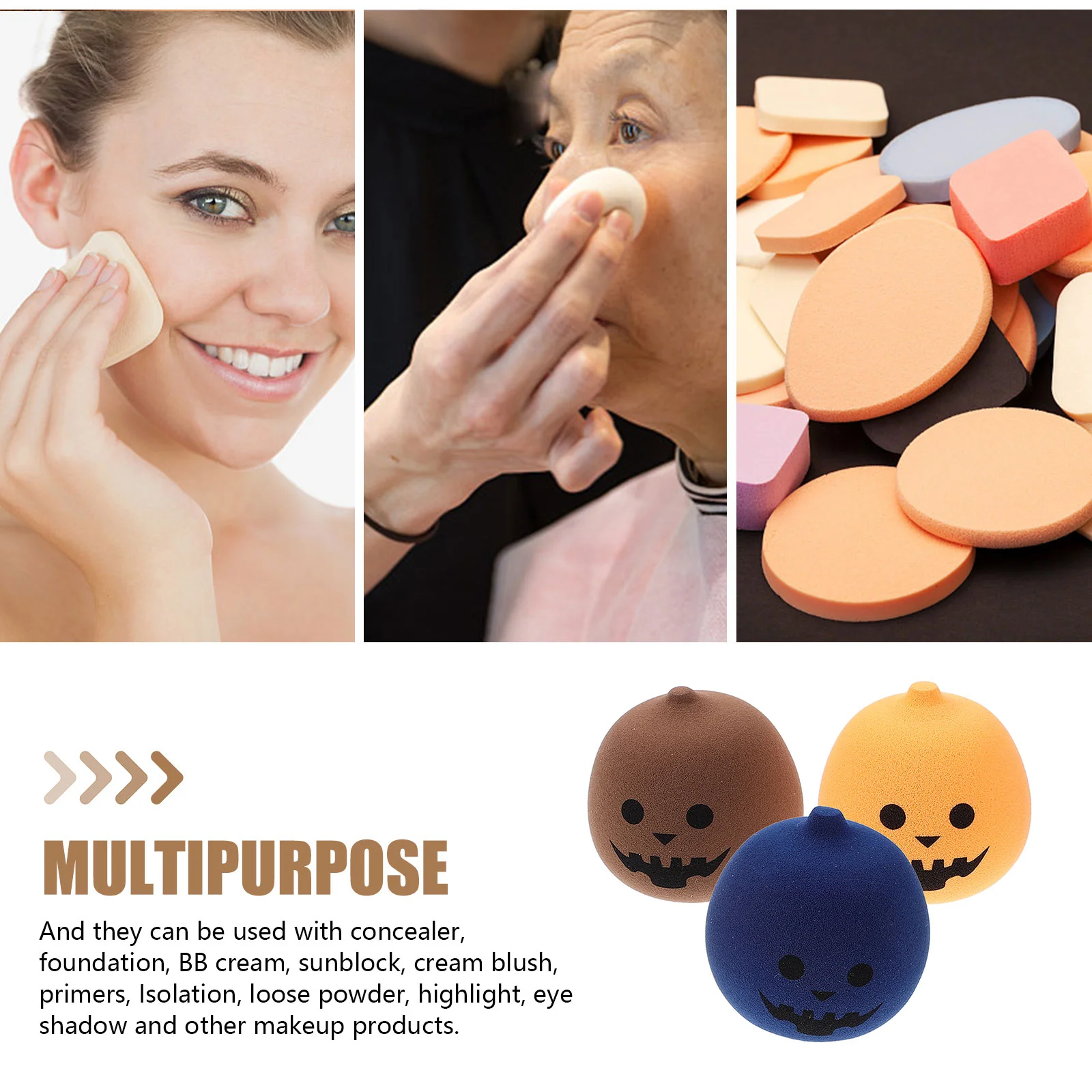 3 Pcs Makeup Sponge Blenders Halloween Egg Foundation Beauty Puff Powder Puffs