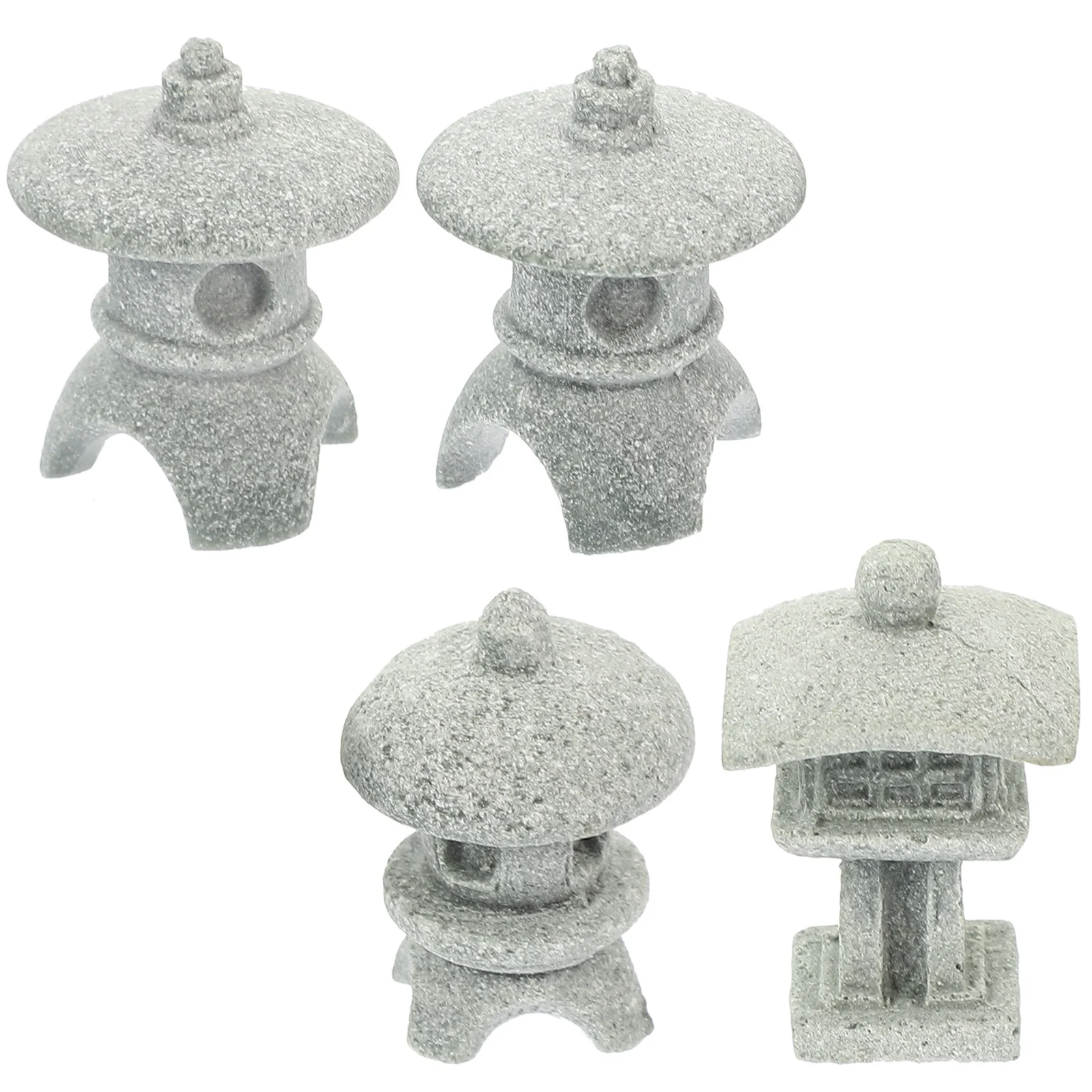 4 Pcs Mini Garden Decoration Miniature Pagoda Small Gazebo Japanese Style Lantern Sandstone Ornament