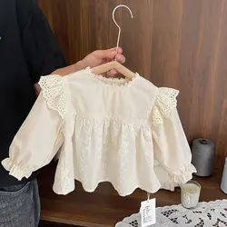 New 1-5-year baby girl lace jacquard doll shirt for children's autumn wear new sweet Blouse for girls