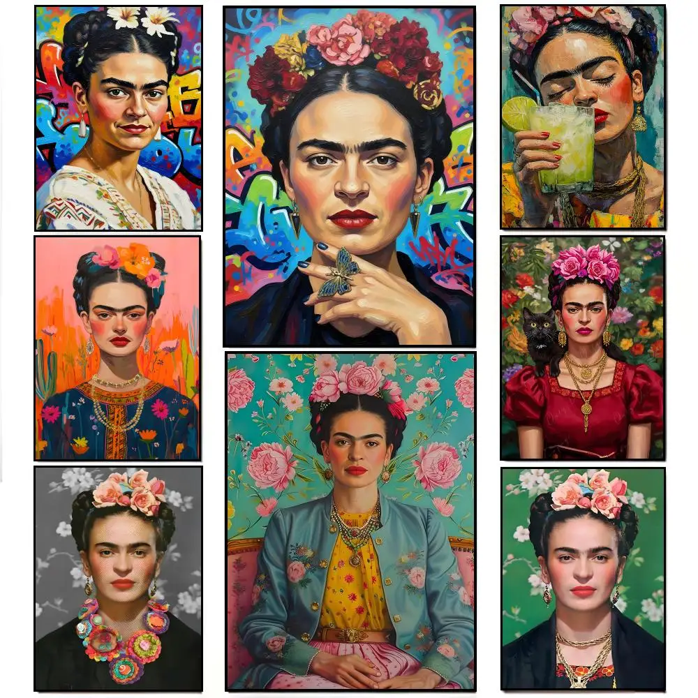 Iconic Artist F-Frida Kahlo Poster Frameless Wall Art Print, Peel-and-Stick Removable
