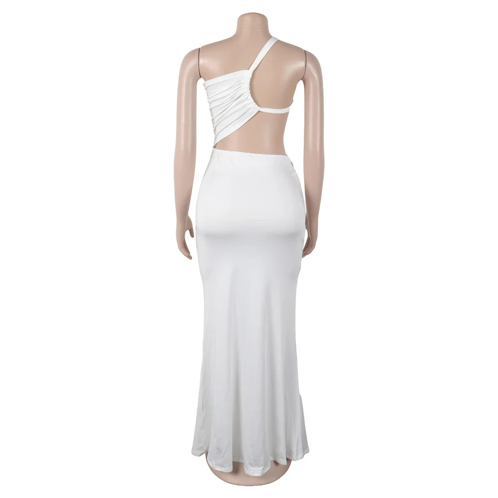 Slergiri Abito lungo increspato elegante tinta unita da donna 2025 Abiti aderenti senza maniche da sera con ritaglio sexy di nuova moda