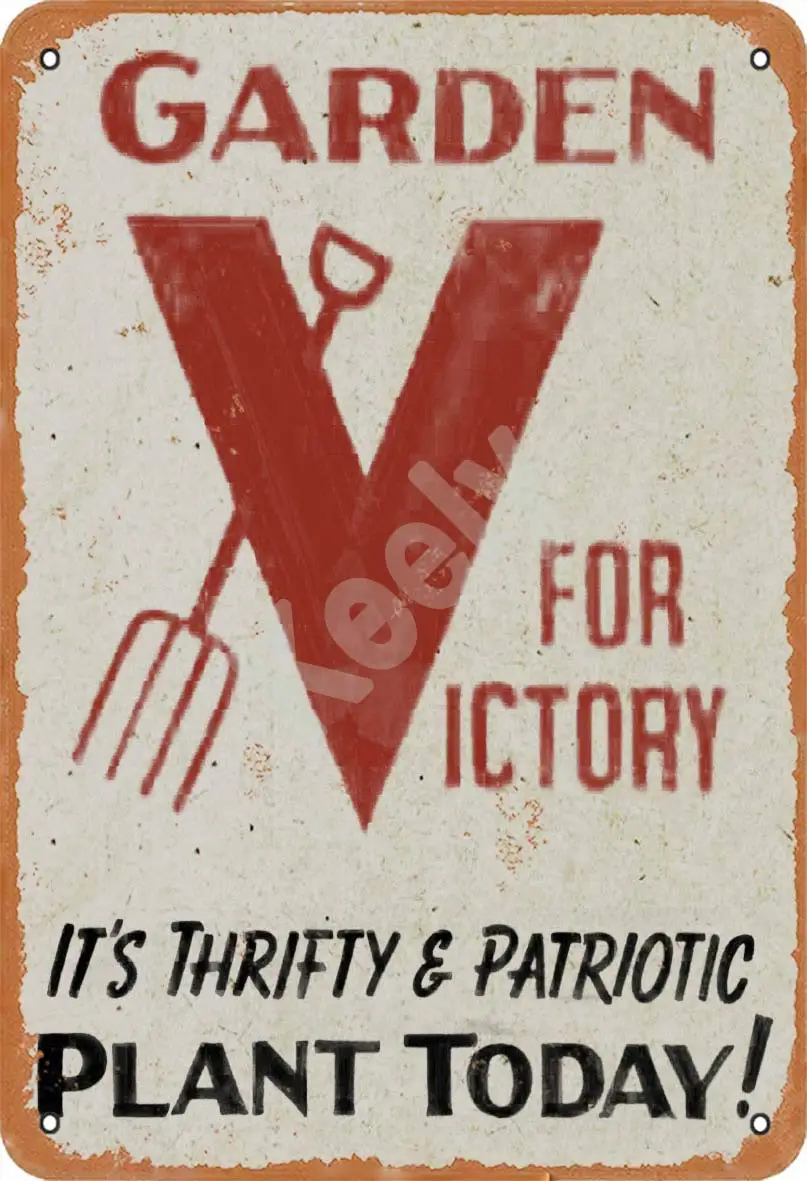 Keely Victory Garden Sign, V for Victory Metal Vintage Tin Sign Wall Decoration 12x8 inches for Cafe Bars Restaurants Pubs  sign
