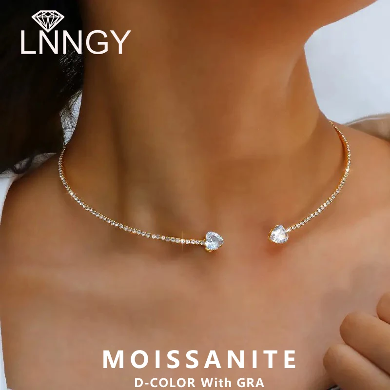 

Lnngy Heart Moissanite Collar Choker Necklace for Women 925 Sterling Silver Simple Open Collar Necklaces Jewelry Accessories