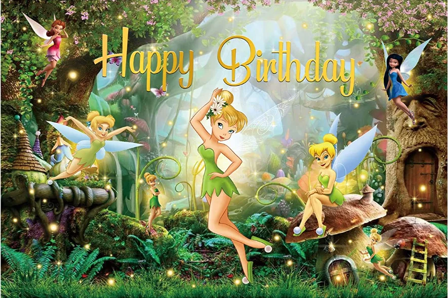 Fondale fatato per tema Tinkerbell forniture per feste di compleanno Happy Baby Girl Birthday background Tinkerbell Baby Shower Photozeon