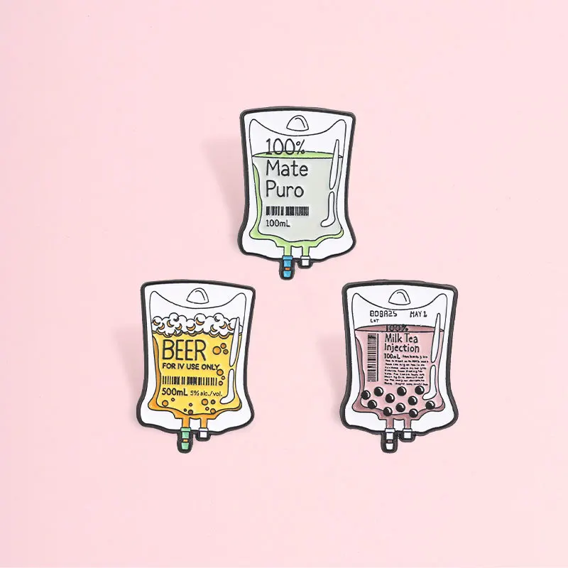 Creative Fun Infusion Bag Design Brooch Cartoon Milk Tea Beer Mate Tea Drink Shape Alloy Badge Pin For DIY Clothing Accessories