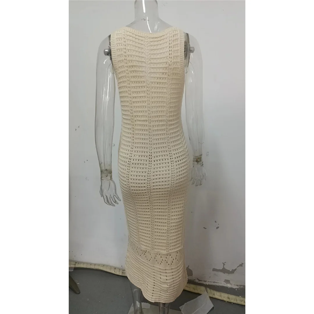 S - XL 2026 V-Ausschnitt, ausgehöhlte, gehäkelte, gestrickte Tunika, Strand-Cover-up, Strandkleid, Strandbekleidung, Damenmode V5699 – Detail 12