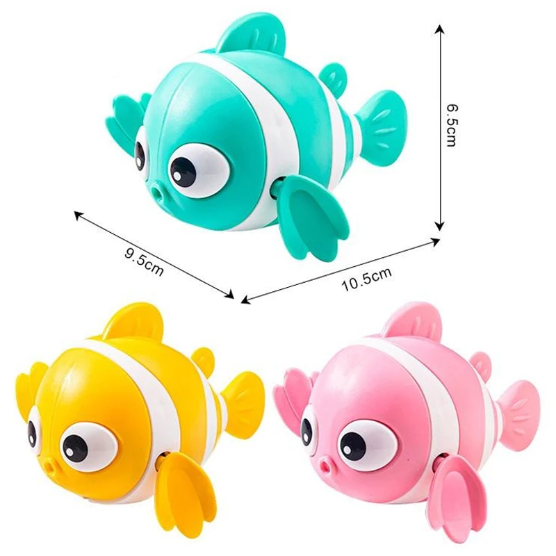 Bath Toys Cute Swimming Clown Fish Cartoon Animal Floating Wind Up Toys Shower Water Game Classic Clockwork Toys For Kids