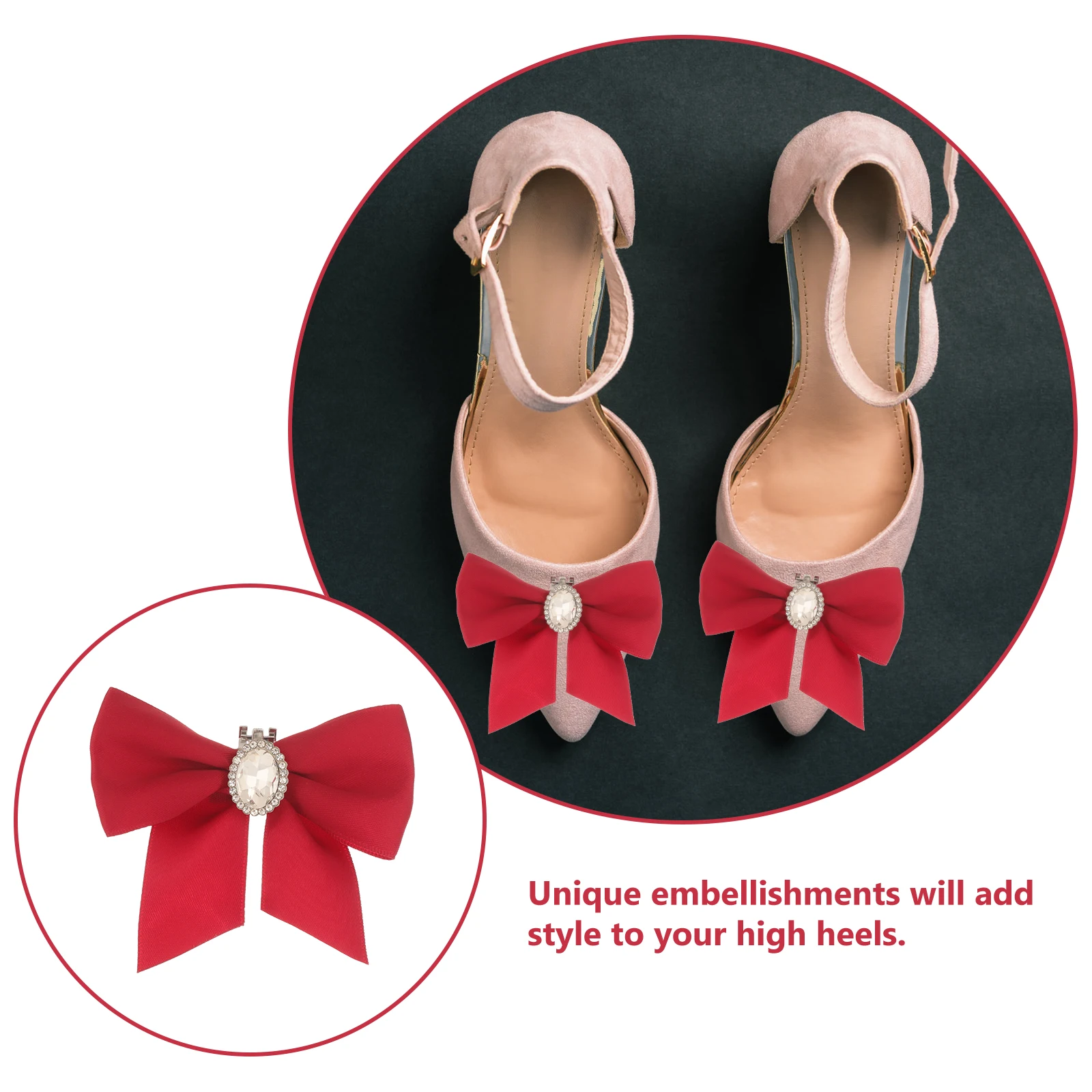 

2pcs Red Bow Tie Shoe Flowers Detachable Wedding Decorations for High Heels Bridal Shoe Clips Fashion Accessories