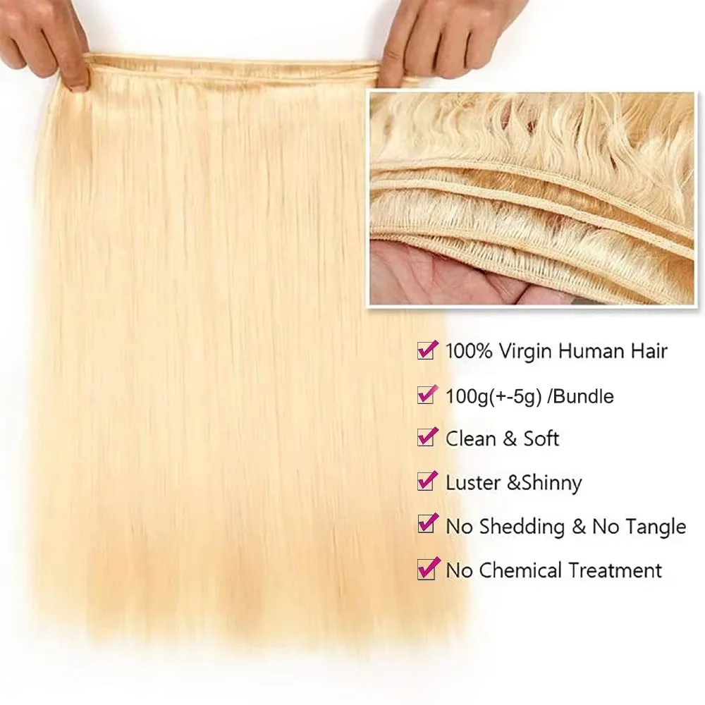 1/3/4 brasilianische Haarbündel Knochen 613 Honigblond gerade Webart Remy 100 % Echthaar Doppelschuss 30 36 40 Zoll Bündelweberei
