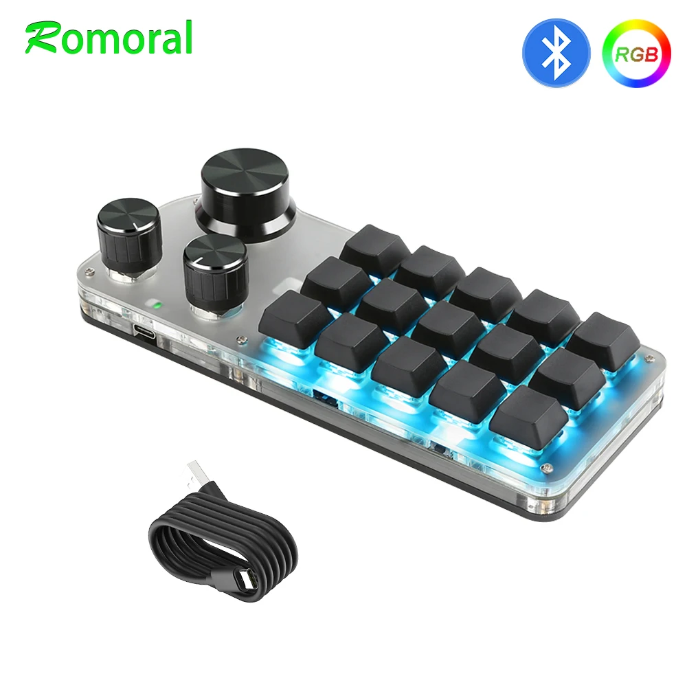 Romoral Macro Programming Keyboard 15 Buttons 3 Knobs Custom Game Keyboard With Bluetooth Layer Function Hot Swappable