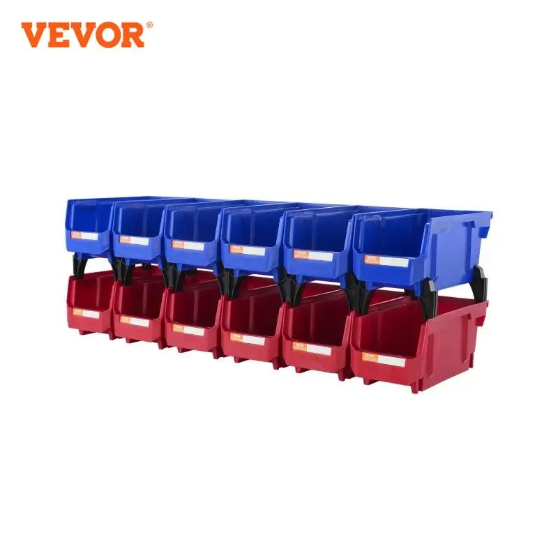 VEVOR Parts Bin 12pcs 5x4*3inch Blue/Red Stackable Plastic Garage Tool Storage Box Container Organizer Bin  for Closet Garage