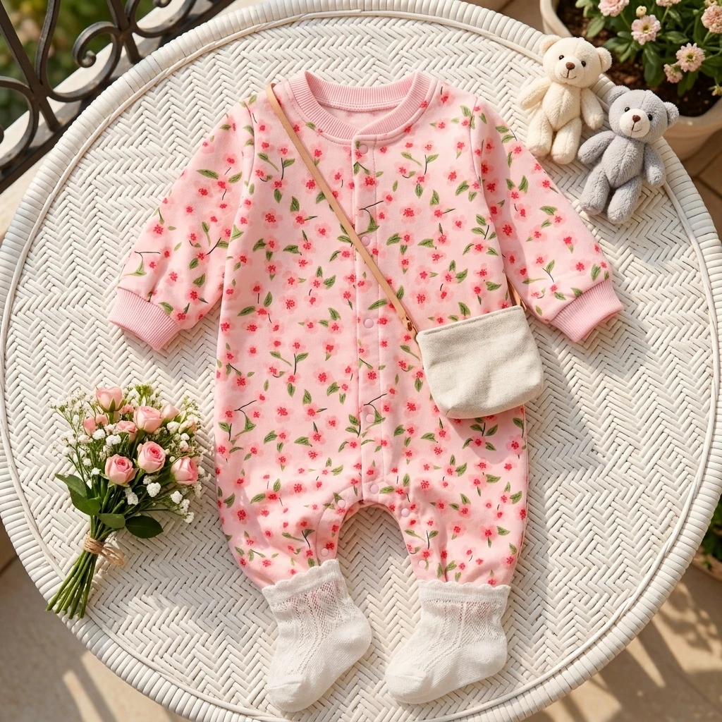 Sweet Long Sleeve Infants Jumpsuits Clothing Cute Floral Spring Autumn Baby Girls Rompers