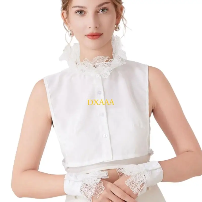 DXAA High Neck Decorative Collar And Arm Sleeves Set with Lace Design For Women Formal Event Outfit Dress Sweater Enhancer