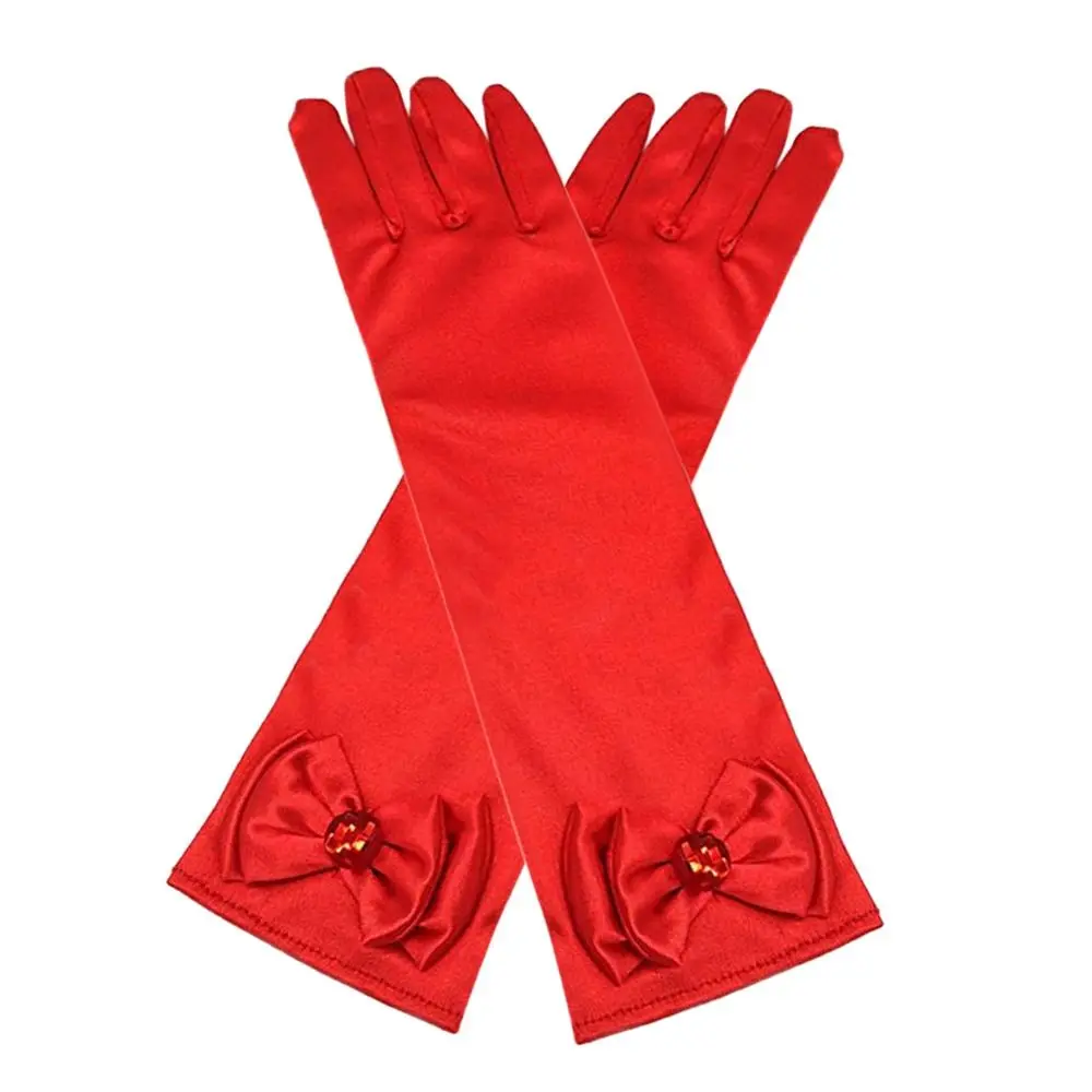 

Satin Sequins Children's Wedding Dress Full Finger Mittens Stage Gloves Children Long Gloves Skirt Accessories
