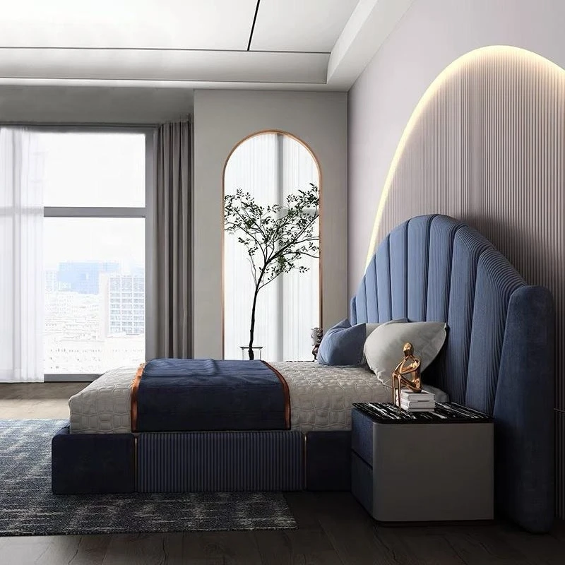 Italian light luxury bed matte fabric modern simple leather double bed