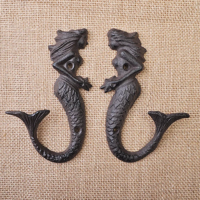 American Mermaid Iron Art Hook American Country Cast Iron Hook Creative Retro Wall Decoration Key Hat Hook