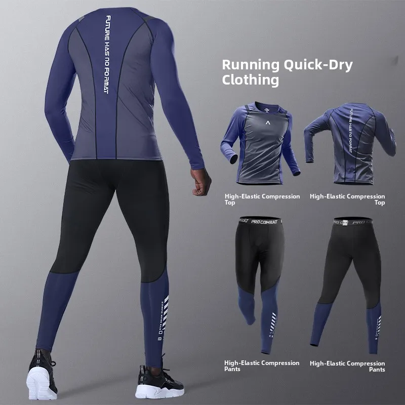 

Men's Running Fitn Sportswear Set High Elastici Qui Dry Tight Sports Training Gear for Autumn Winter Climbing And Exer...