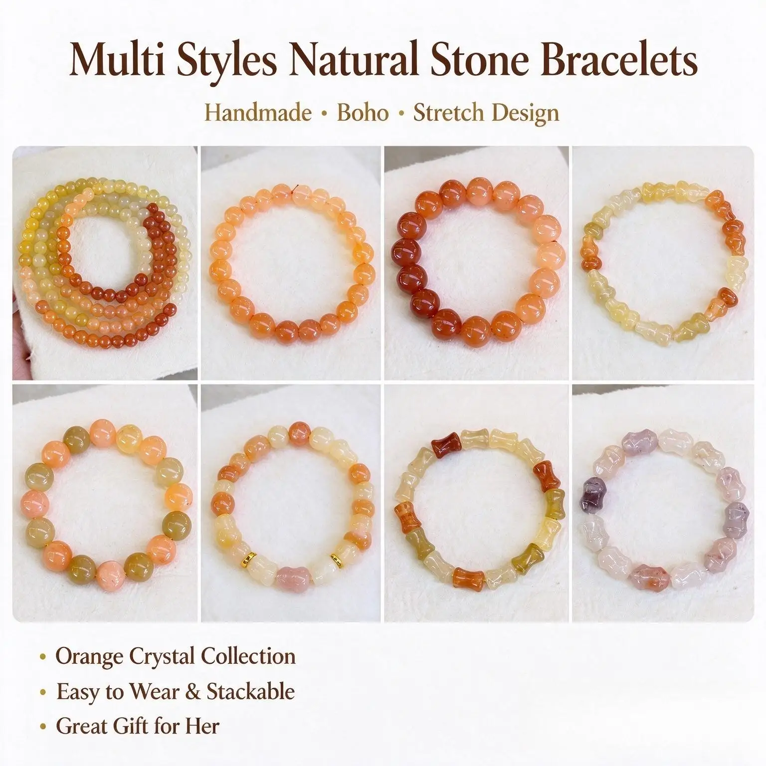 Synthetic Gemstone Bracelet for Women Stretch Oriental Stackable Bead Jewelry Lightweight Daily Wear Birthday&Valentine Gift