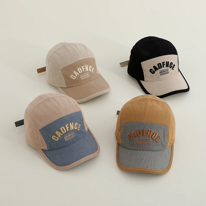 

Autumn Winter Baby Baseball Caps Letter Pattern Corduroy Thicken Warm Kids Boys Girls Hat Contrast Color Children Hats