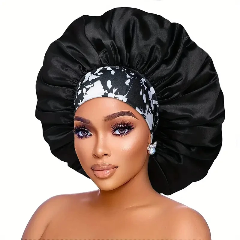Bohemian Satin Elastic Bonnet 1pcs Women's Hair Protective Cap Stylish Hairdressing Headwear for Nighttime Use