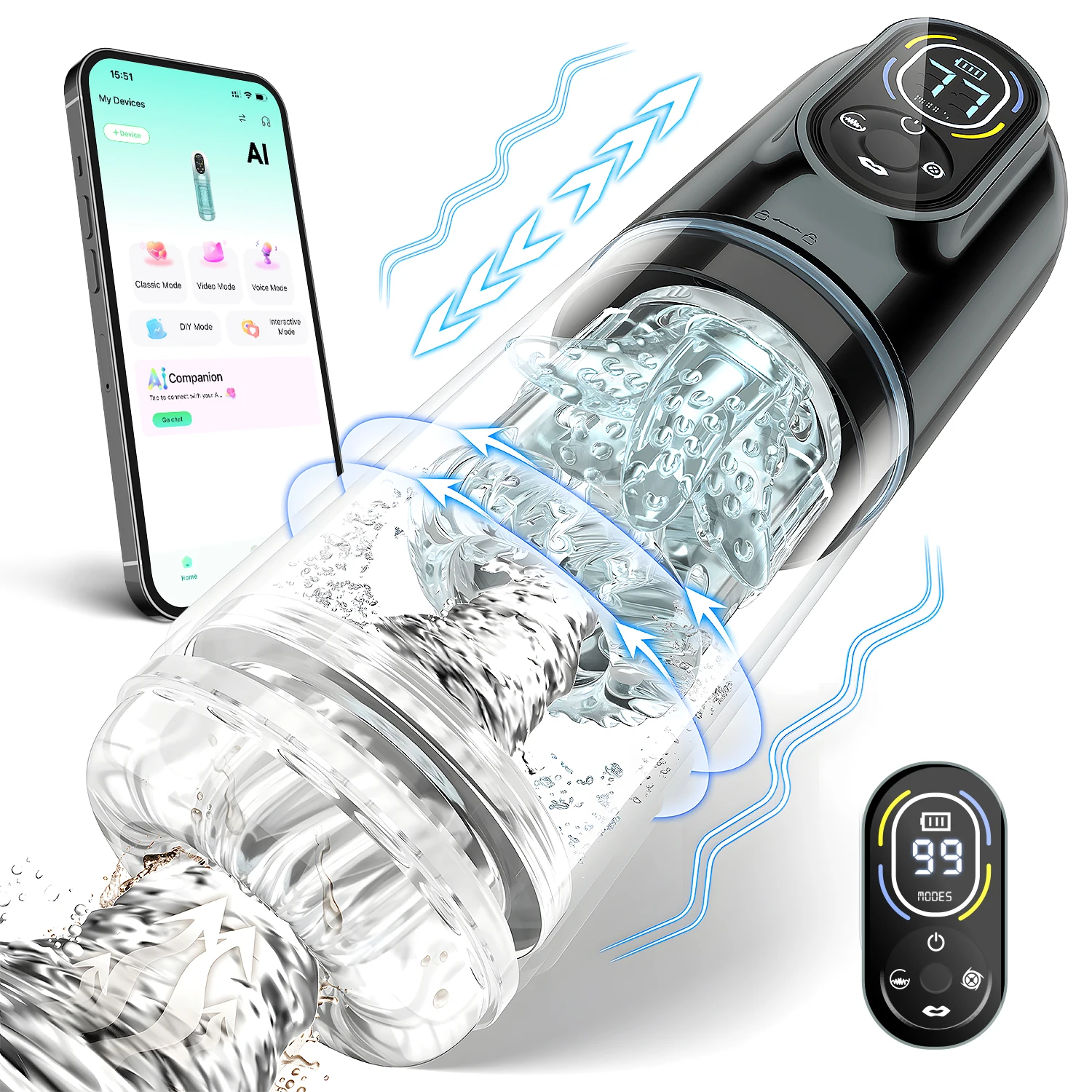 APP Control Automatic Male Masturbator Cup 9 Vibrating Thrusting Rotation Sucking Licking Function LED Display Sex Toys for Men