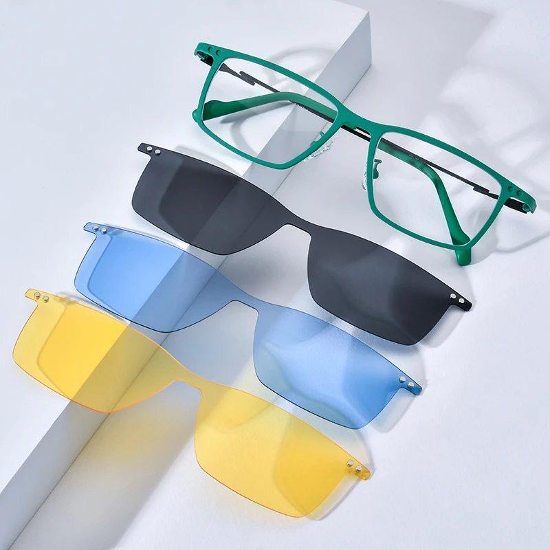 FONEX Titanium Glasses Frame Men 2026 Japanese Eyewear Square Magnet Clip on Eyeglasses with Night Vision & Polarized Lens 85796