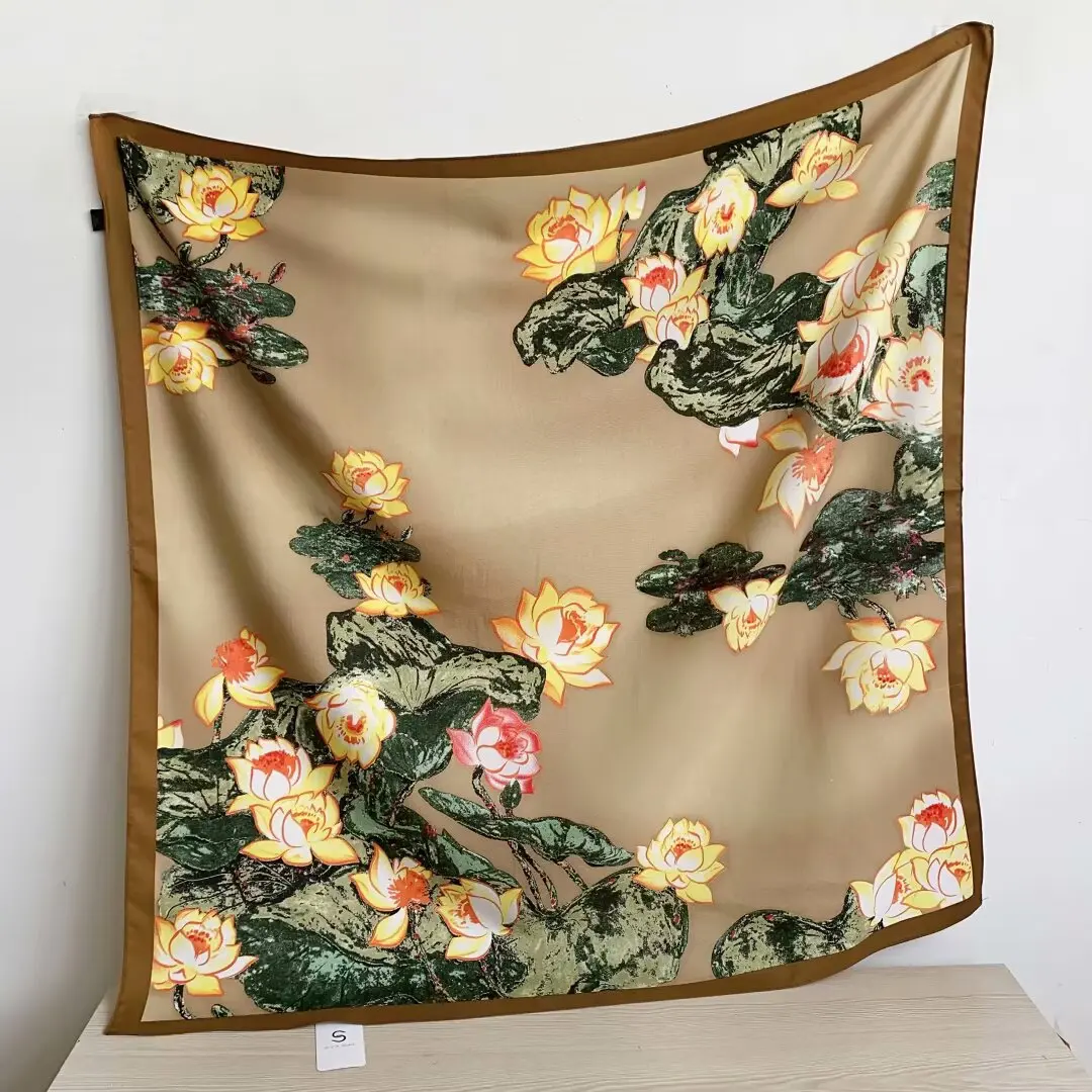꽃 스카프 여성 나무 인쇄 사각형 스카프 머리 Echarpes Foulards Femme Wraps 비치 Shawls Bandana Lady Hijabs 90CM